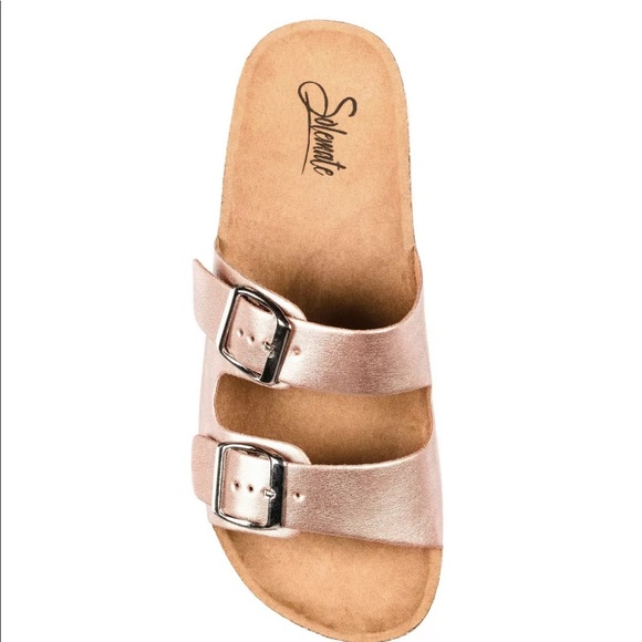 Rose Gold Dbl Buckle Platform Slide - Picture 4 of 4
